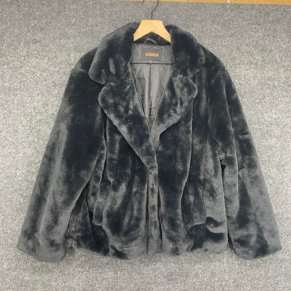 Ambiance Outerwear Black Faux Fur Notched Lapel Jacket 2X 73005XL